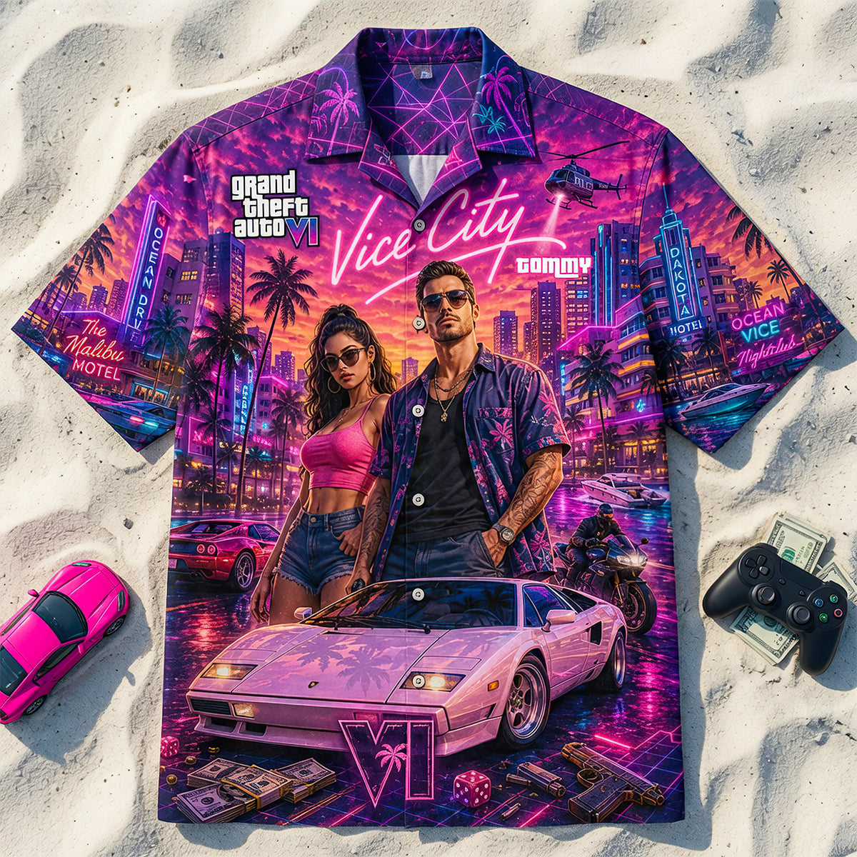 Neon Beach City Hawaiian Shirt - Personalized Gifts 02nadt010726