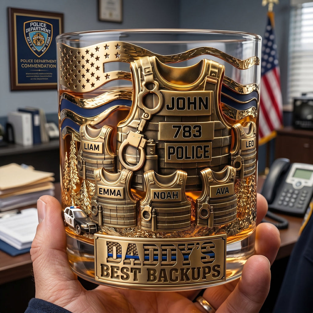 Legendary Police Dad Round Glass, Personalized Gifts For Police Officer, Sheriff, Captain Dad 04qhlu270526