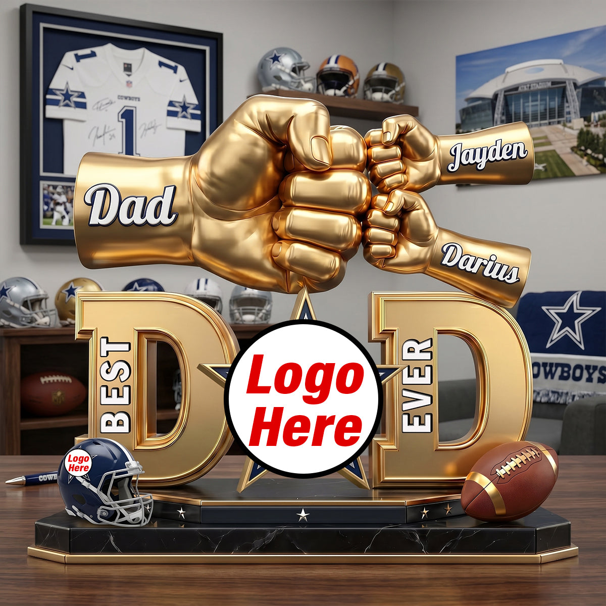 American Football Dad Acrylic Plaque - Champion Dad & Fist Bump - Personalized Gifts For Father