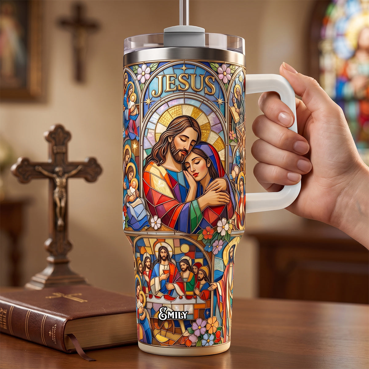Jesus And The Saints 40oz Tumbler With Handle - Personalized Gifts For Christians 01padh010726