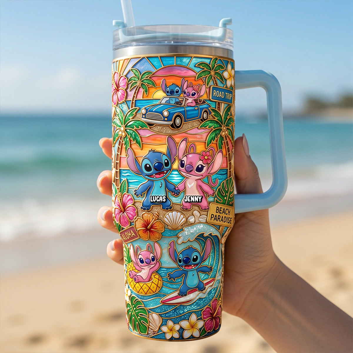 Couple Summer Vibes 40oz Tumbler With Handle - Personalized Gifts For Couples 02patn300626