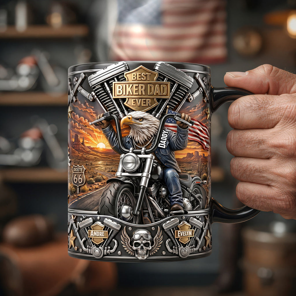 Bald Eagle Dad On Motorcycle Magic Mug, Personalized Gifts For Dads 04QHDH140526