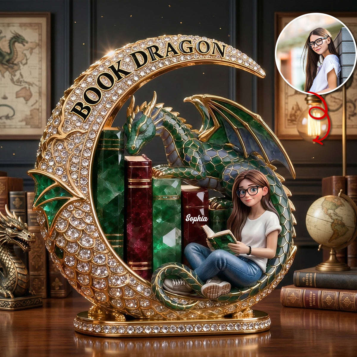 Custom Photo Fantasy Book Dragon Plaque, Personalized Gifts For Book Lovers 03QHTN190326