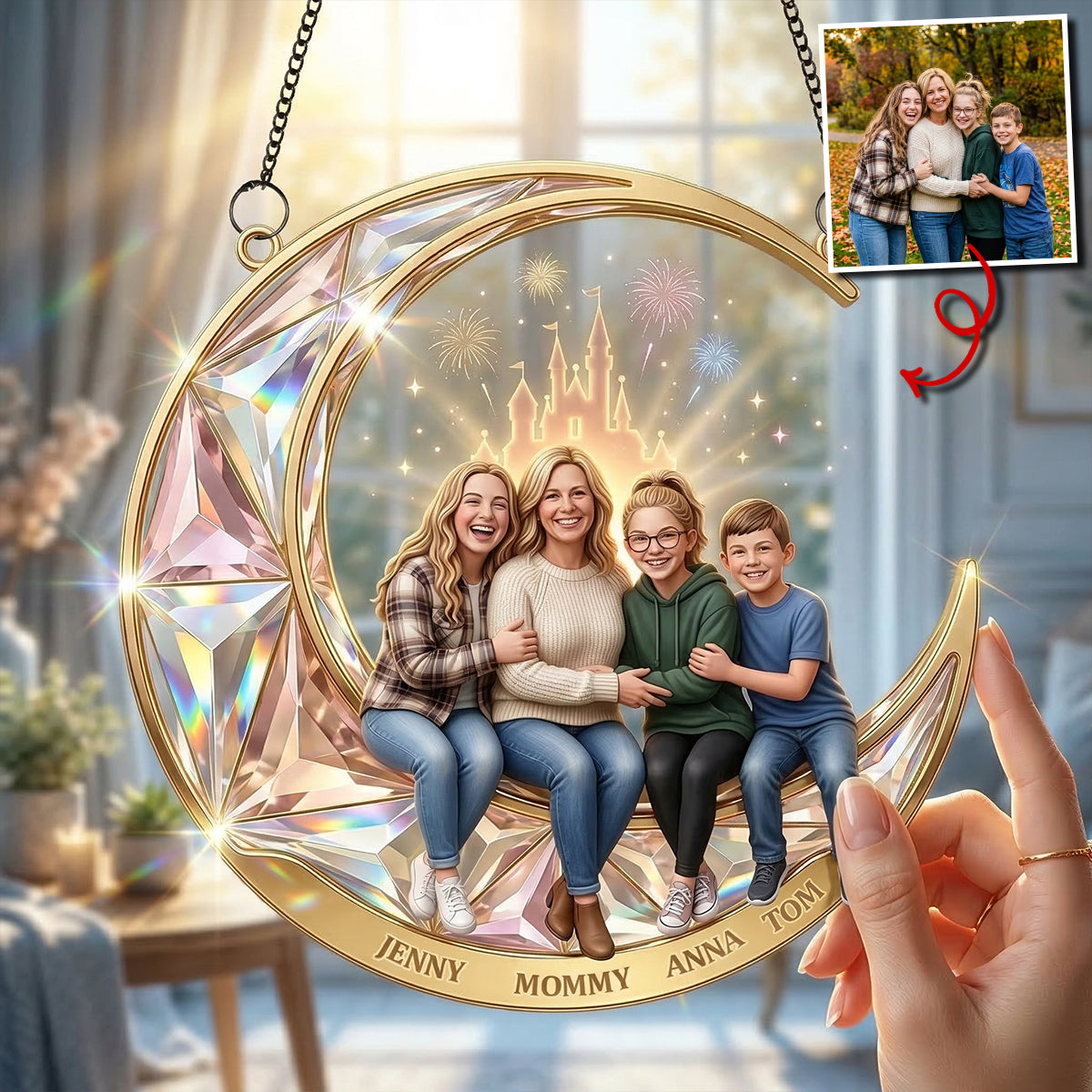 Custom Photo Family suncatcher  - Personalized Gifts For Family Suncatcher Ornament 03NATN200326