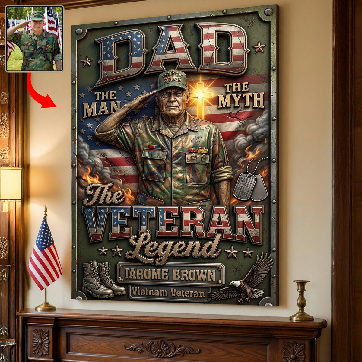 Patriotic Veteran Dad Metal Sign - Personalized Custom Photo Gifts For Dads 03HUQN200526