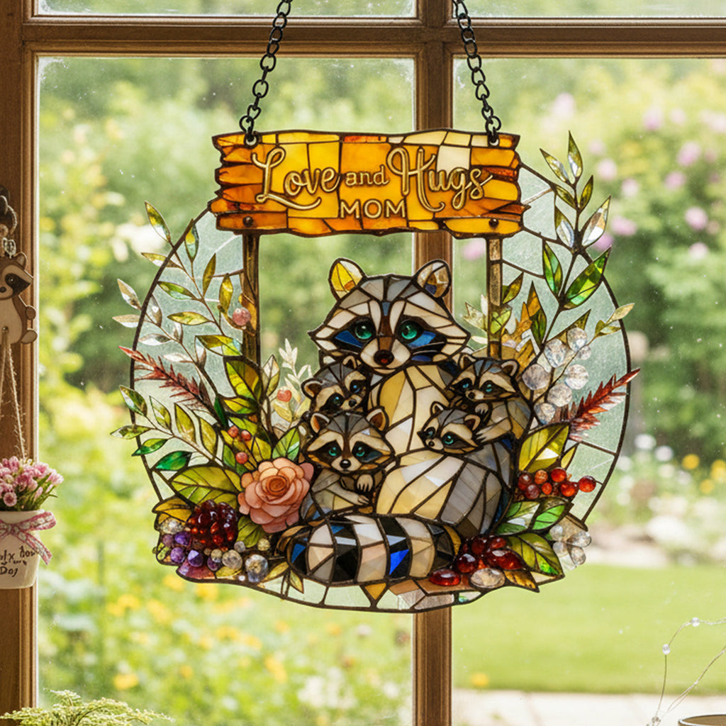 Raccoon Mom and Kids Suncatcher Ornament – Personalized Gifts For Mom 01tota030326