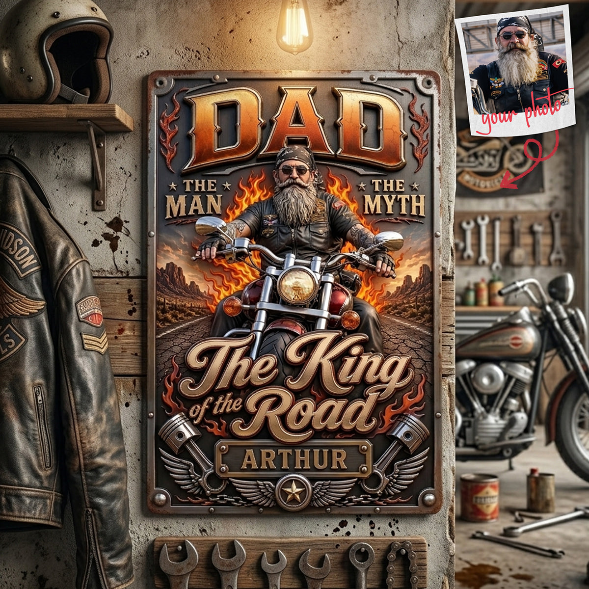 Dad Rules The King Road Print Metal Sign - Custom Photo Gifts For Dad 02HUTA180526