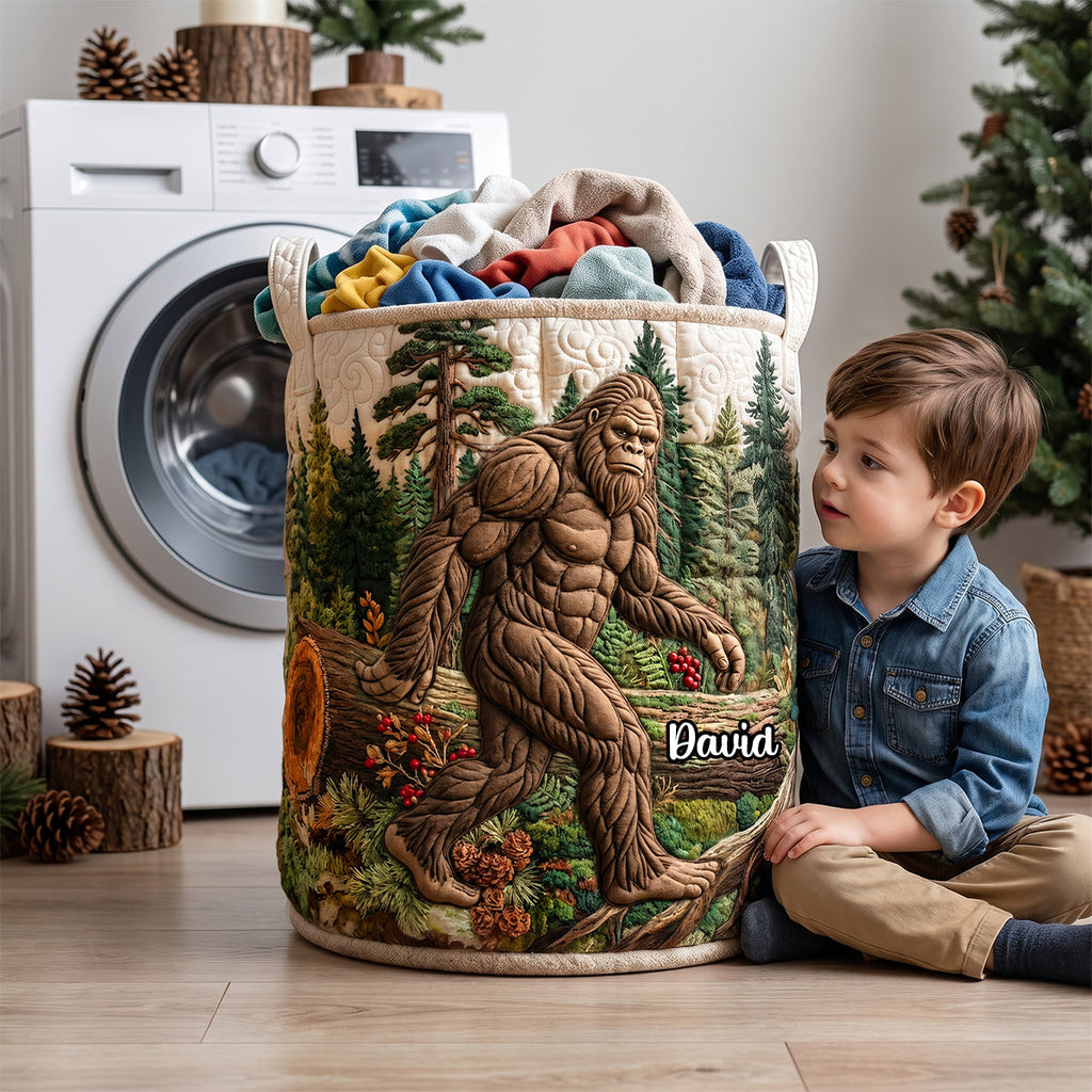 Calm Sasquatch Quilted Laundry Basket - Personalized Gifts For Bigfoot Lovers 03qhdh130726
