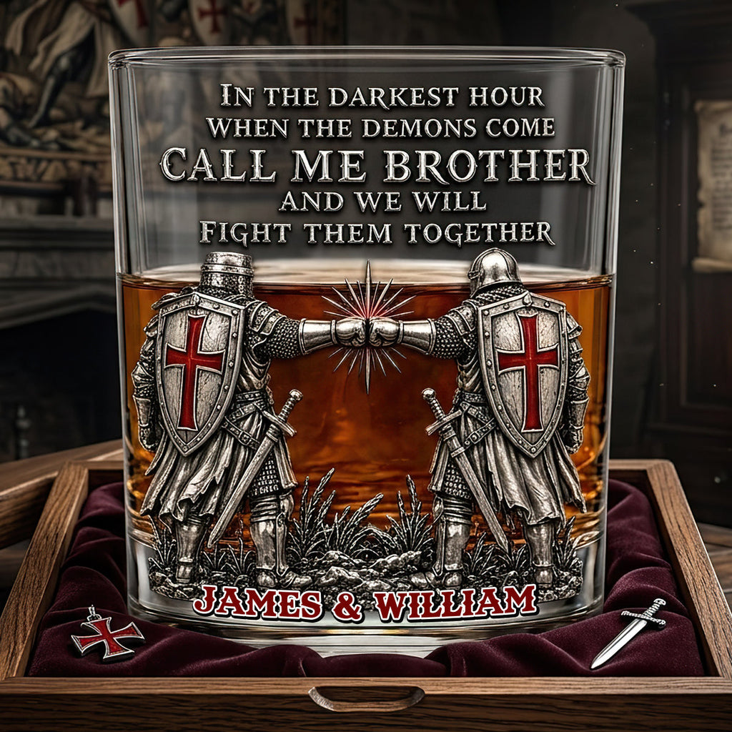 Brothers In Arms Round Glass - Personalized Gift For Brothers 02NADT060626