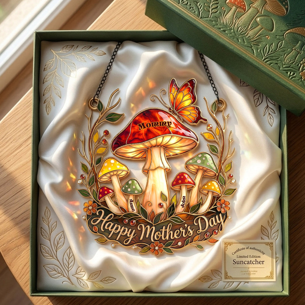 Whimsical Mushroom Mom Suncatcher - Personalized Gift For Moms 04PALU140426