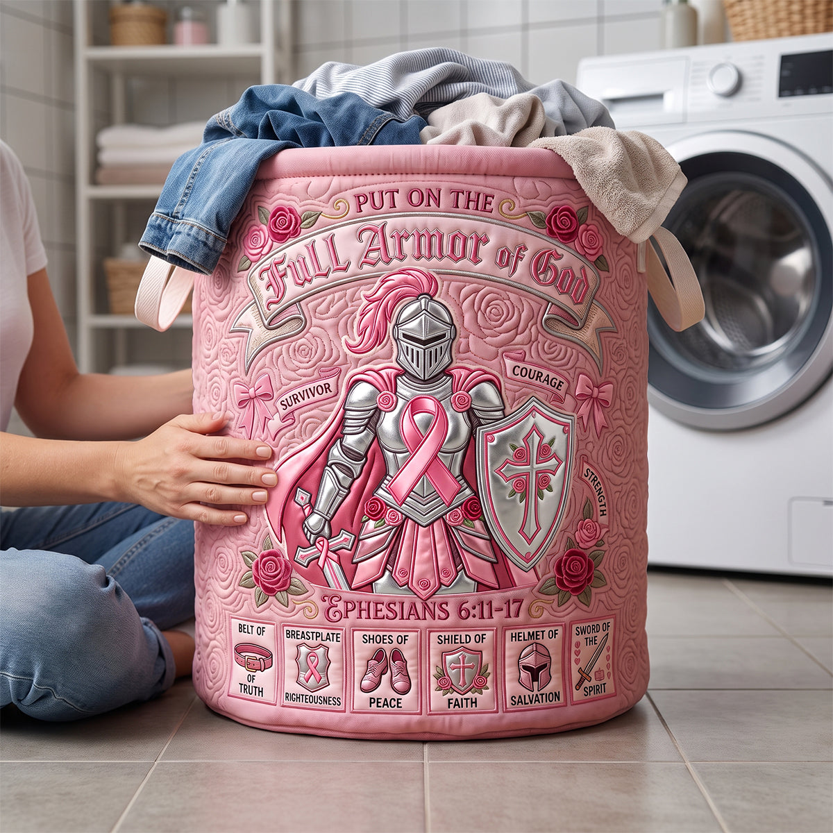 Full Armor of God Quilted Laundry Basket - Personalized Gifts For Christian 04padh100726
