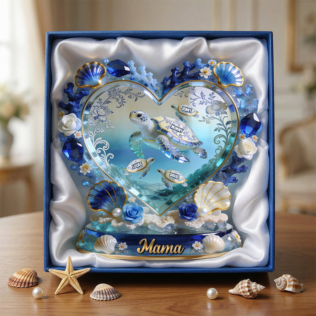Turtle Mom Toile De Jouy Acrylic Plaque - Personalized Gifts For Mother 04pgtn090426