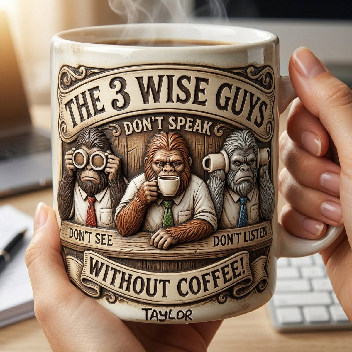 Sasquatch 3 Wise Guys Coffee Mug - Personalized Gifts For Coworker 01palu240326