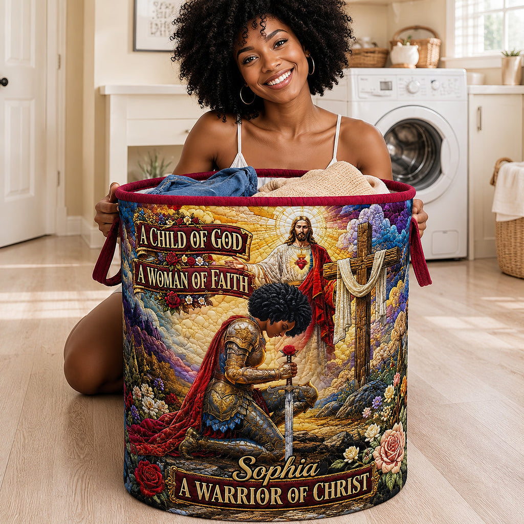 Kneeling Knight Quilted Laundry Basket - Personalized Gifts For Christians 01hudt180726