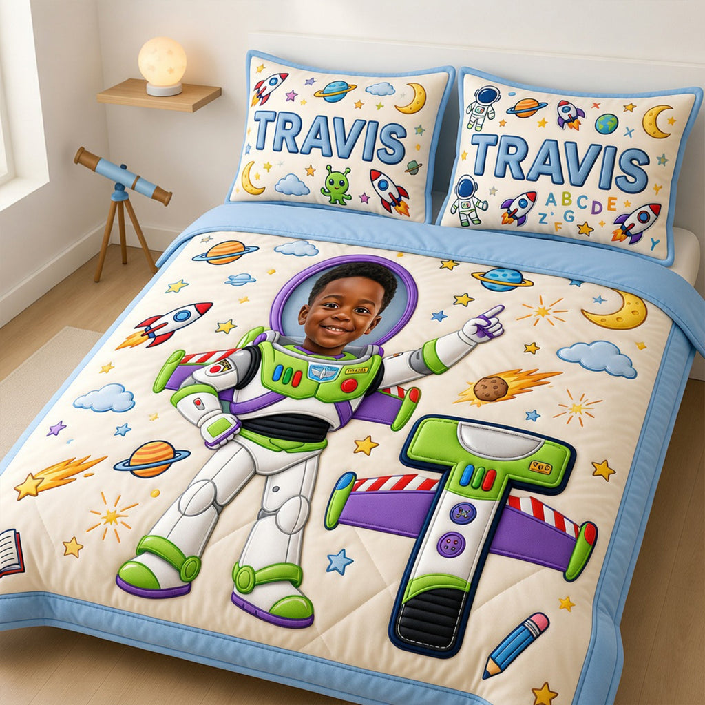Custom Photo Rocket Space Quilt Bed Set - Personalized Gifts For Kids 01naqn040726
