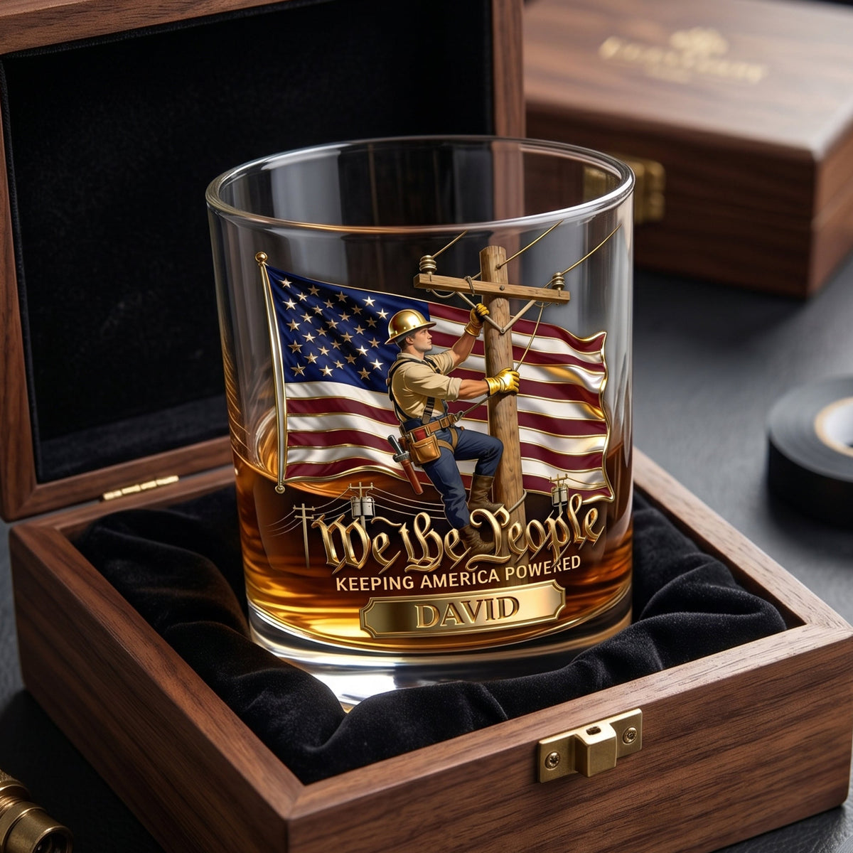 Keeping America Powered Whiskey Glass - Personalized Gifts For Lineman 01PGLU150626