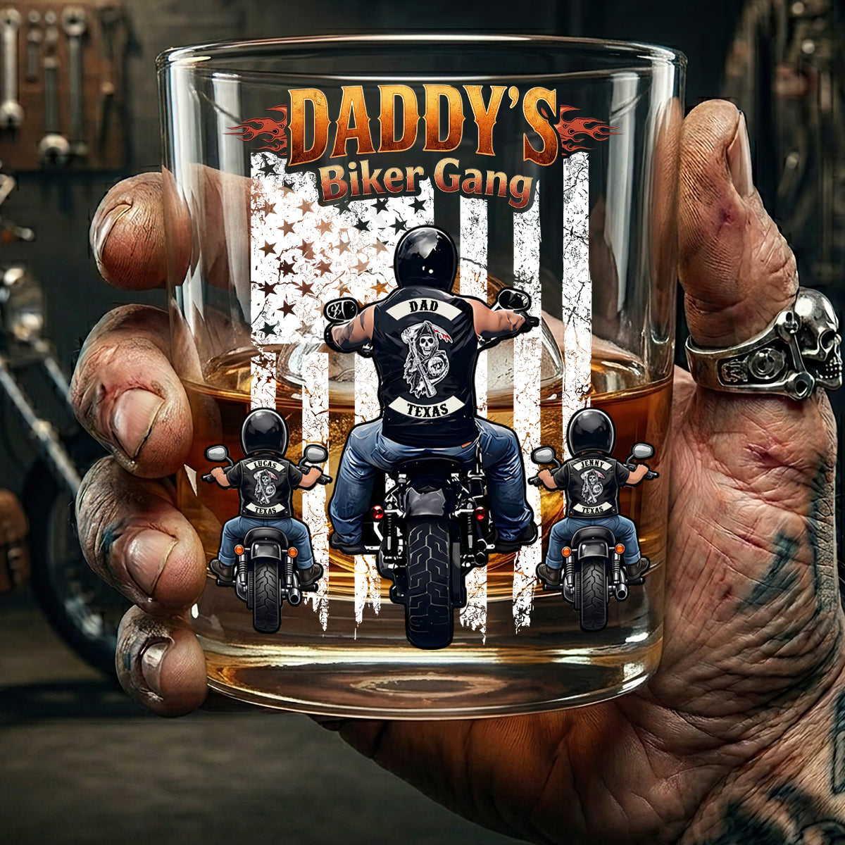 Daddy’s Biker Gang Round Glass Personalized Gifts For Dad 01HUDT030626