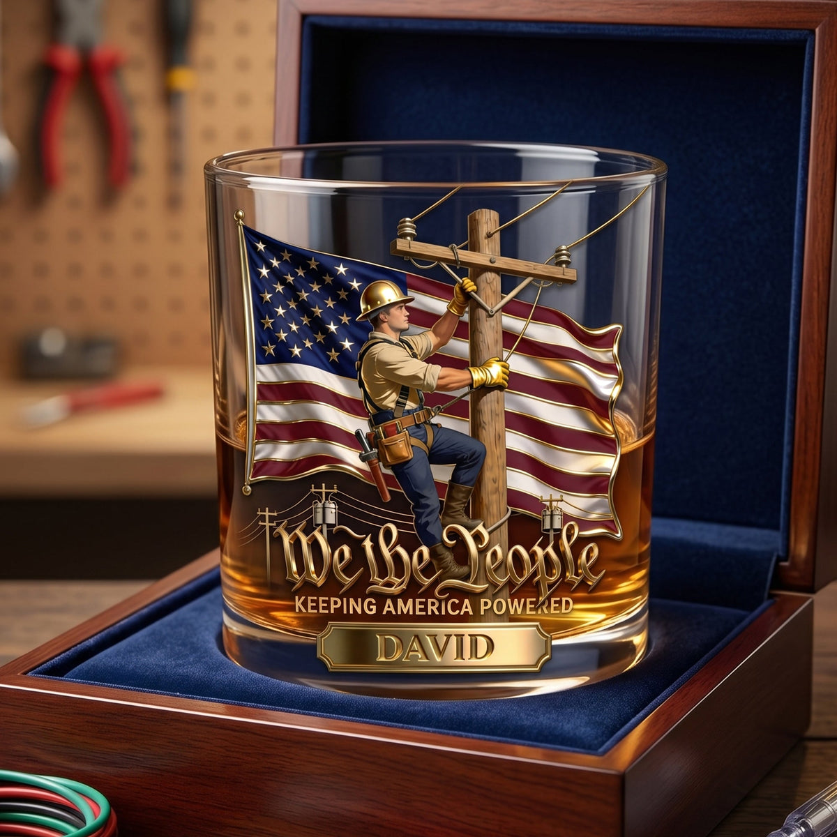 Keeping America Powered Whiskey Glass - Personalized Gifts For Lineman 01PGLU150626