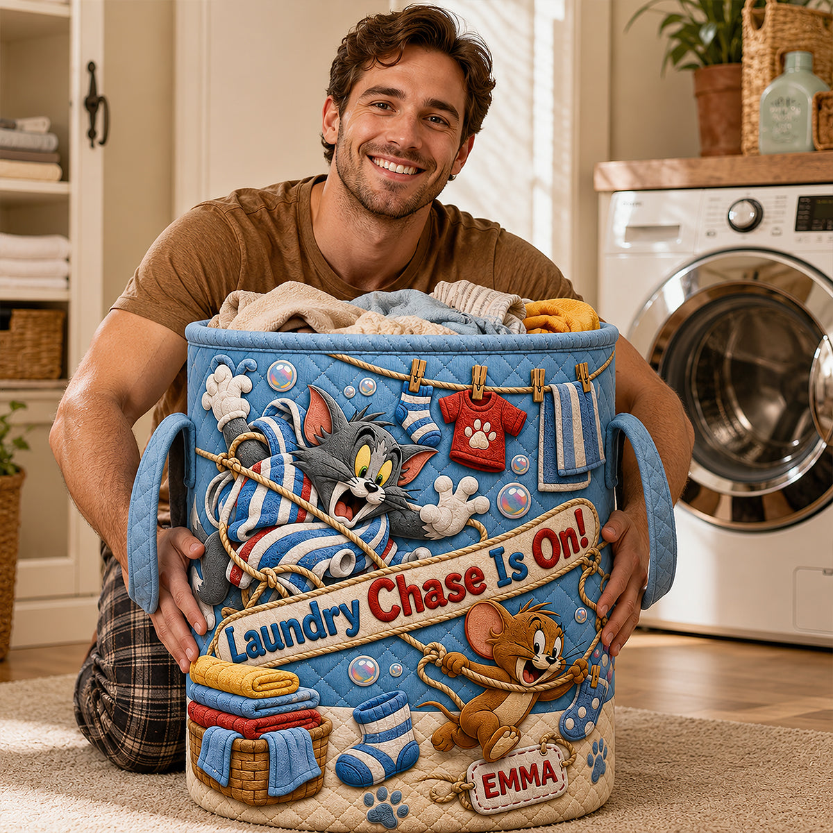 Playful Quilted Laundry Basket - Personalized Gifts 02hadt180726
