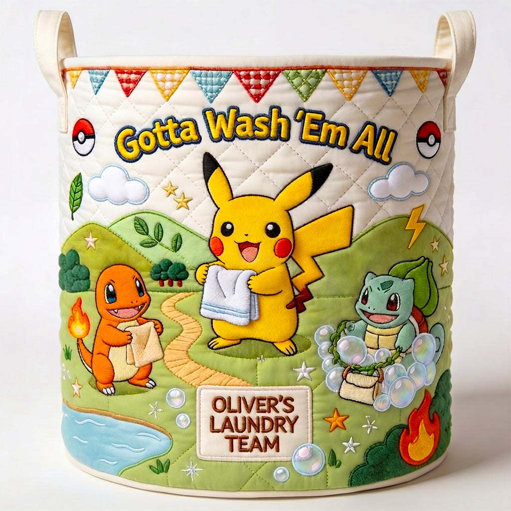 Lovely Characters Doing Laundry Quilted Laundry Basket - Personalized Gifts 02hadt020726
