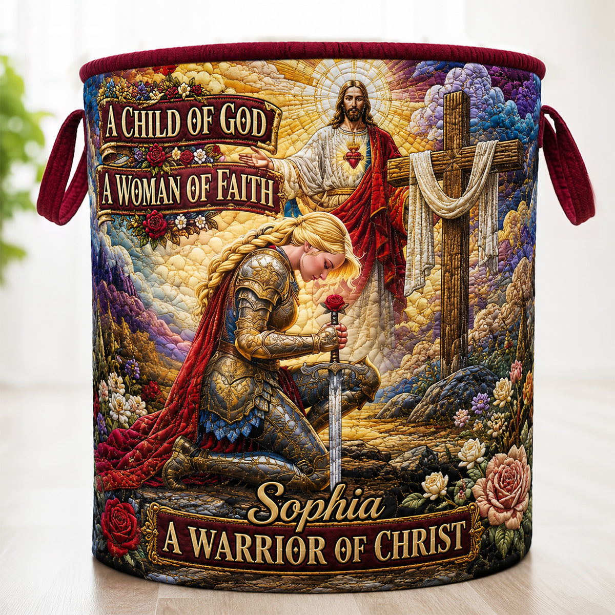 Kneeling Knight Quilted Laundry Basket - Personalized Gifts For Christians 01hudt180726