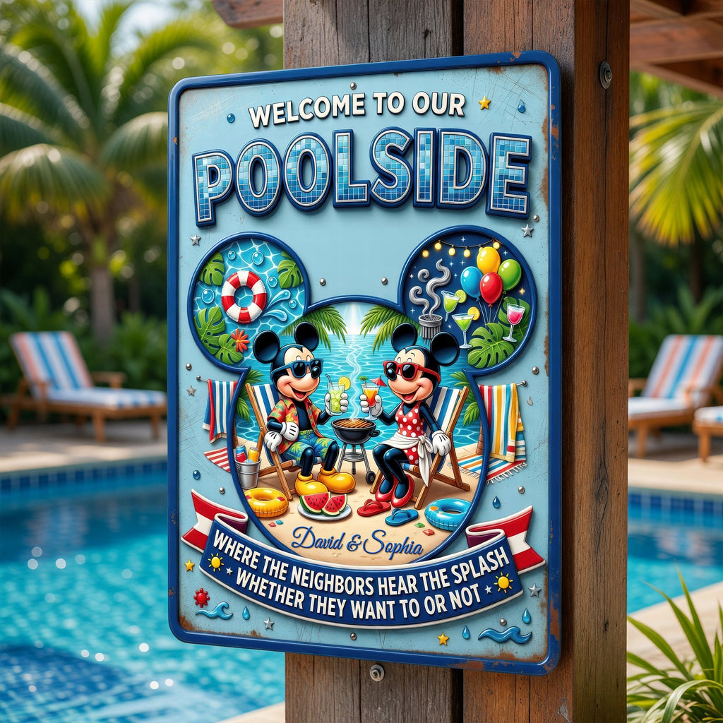Welcome To Our Poolside Metal Sign - Personalized Gifts For Couples 05toqn180626