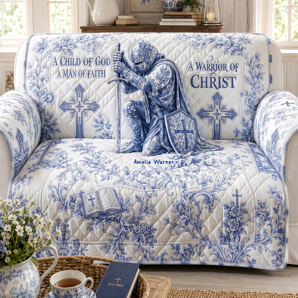 Sacred Templar Knight Toile De Jouy Quilted Sofa Cover, Personalized Gifts For Christians 02qhdt290626