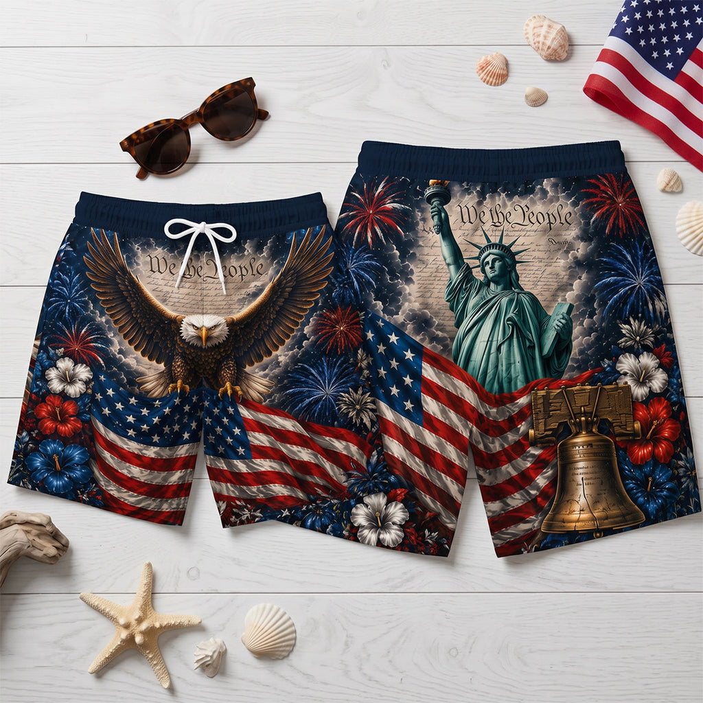 USA Patriotic Men's Beach Shorts -  Personalized Gifts For Him 05totn040726