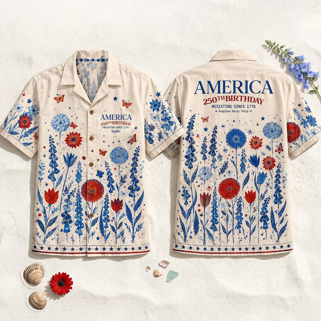 Subtle Folk Flowers Patriotic USA Hawaiian Shirt, Personalized Gifts For Patriots 02qhlu030626