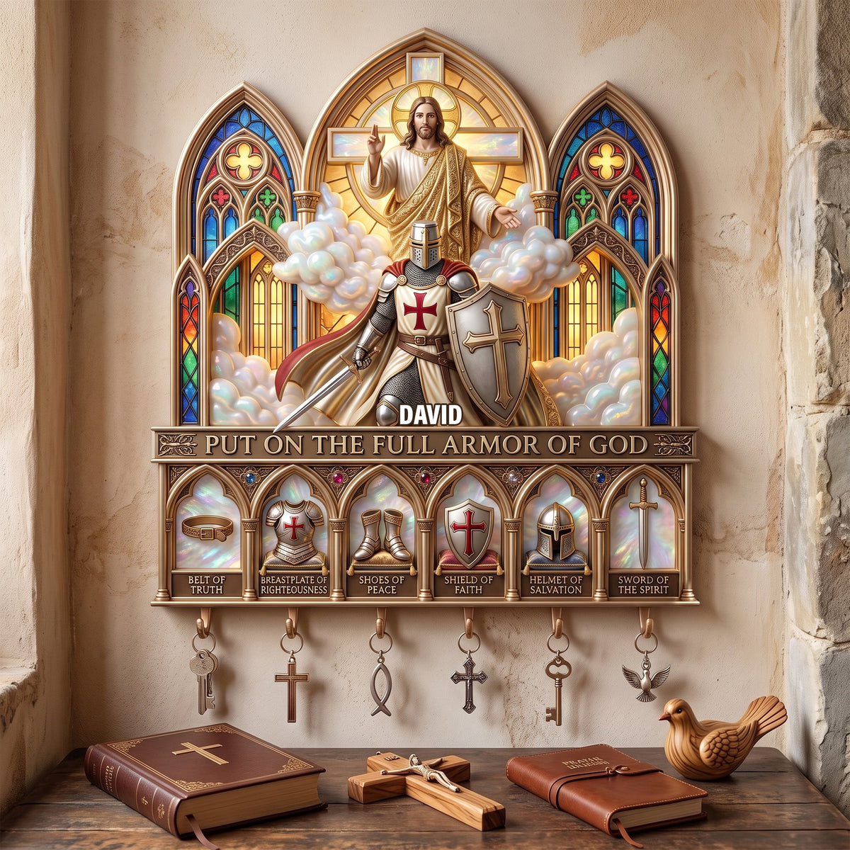 Full Armor Of God Acrylic Key Hanger- Personalized Christian Gifts 01palu140726