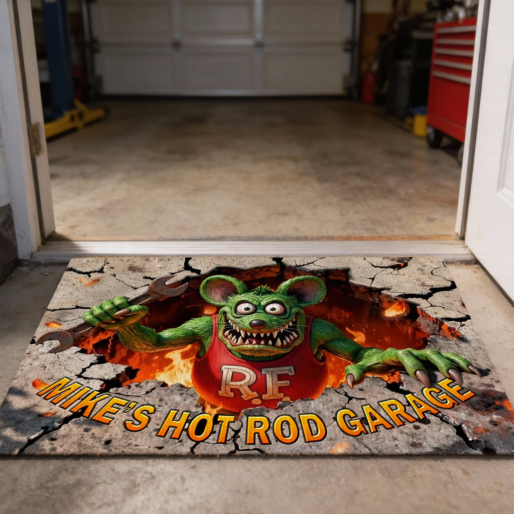 Playful Hot Rod Garage Doormat - Personalized Gifts For Hot Rod Lovers 021tgqn090126