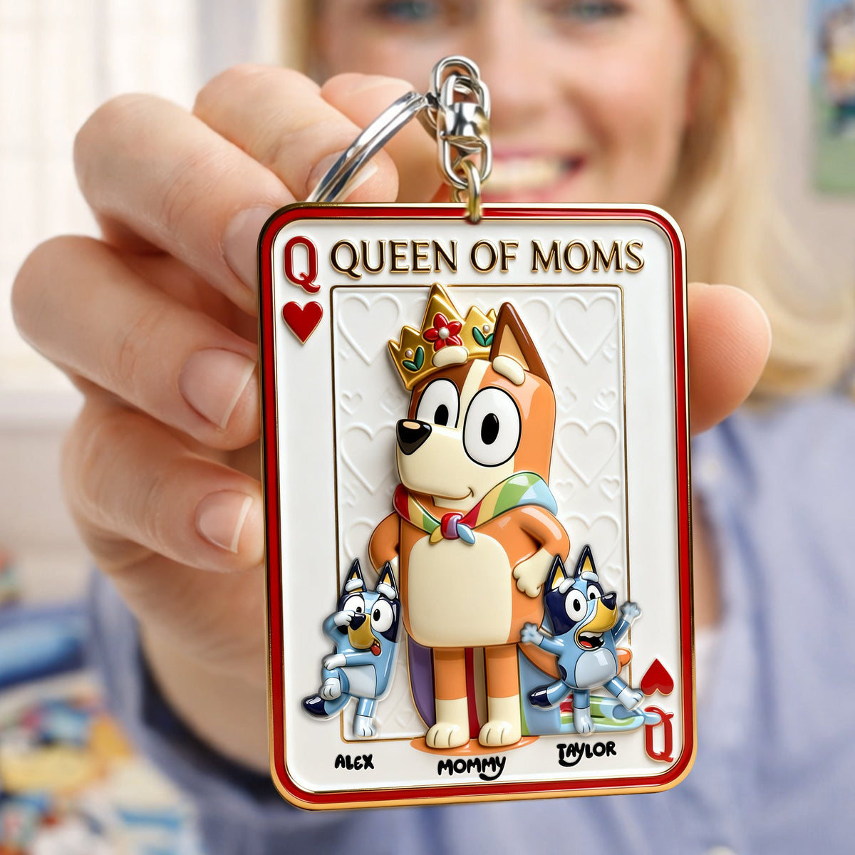 Puppy Card Theme Mom And Kids Keychain - Personalized Gifts For Mother's Day Keychain 03NALU020326