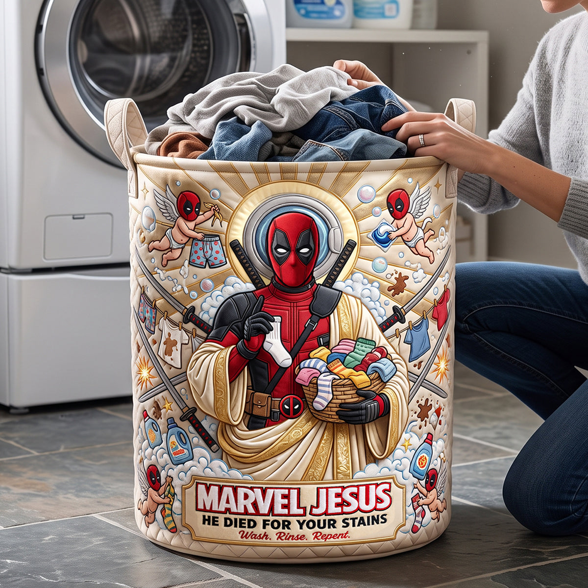 He Died For Your Stains Quilted Laundry Basket - Personalized Gifts For Christians 04patn110726