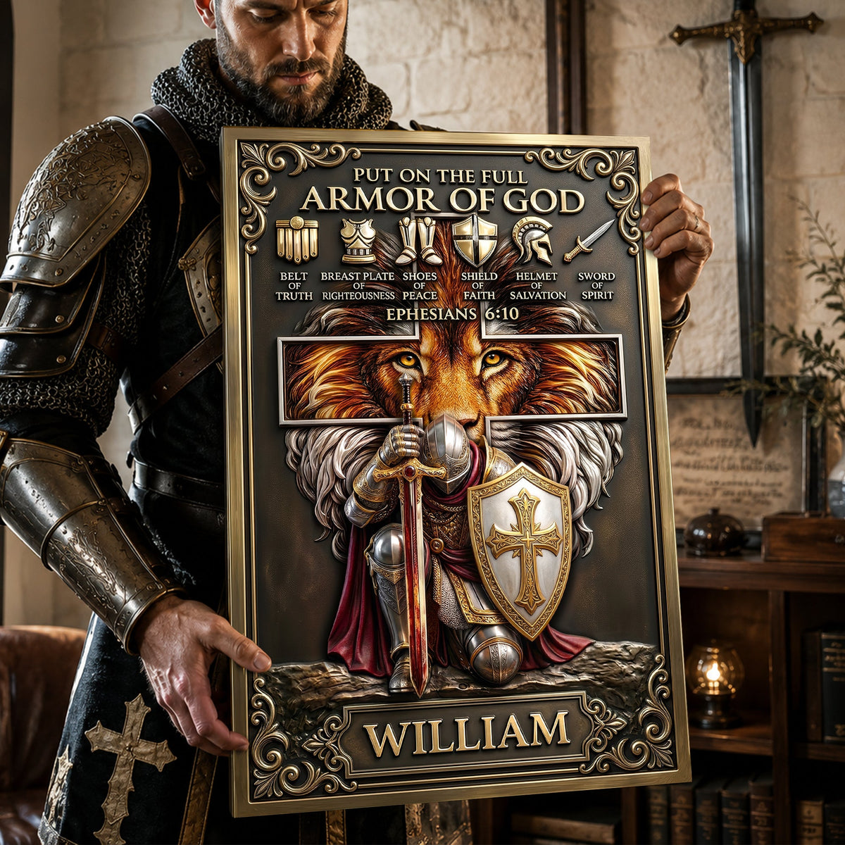 Kneeling Knight Jesus Printed Metal Sign - Personalized Gifts For Christians 01hulu030626