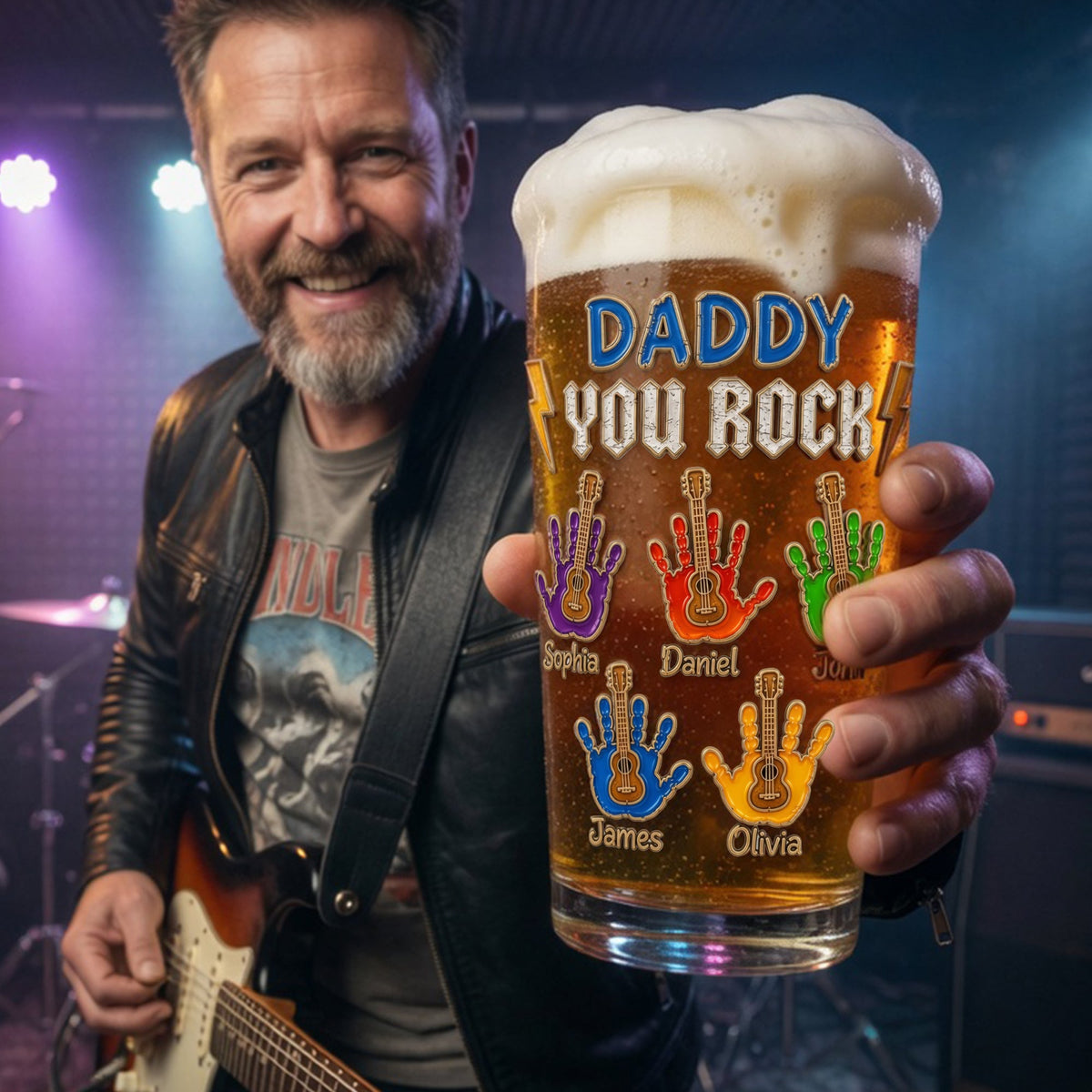 Daddy You Rock Beer Glass - Personalized Gifts For Dad 05palu130526