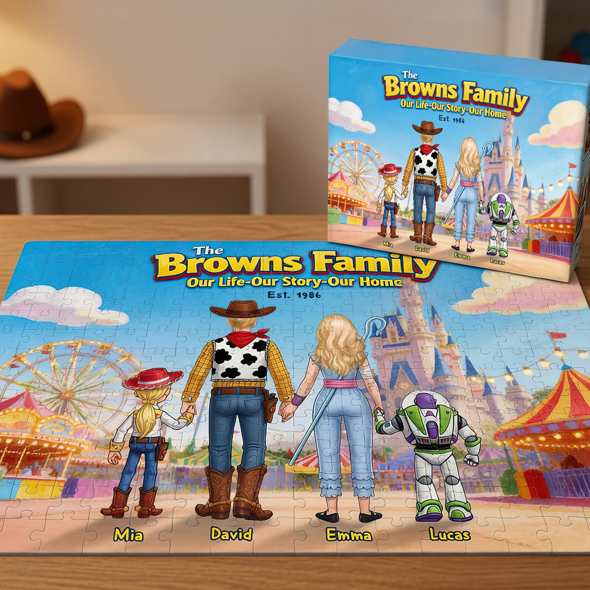 Family In Amusement Park Jigsaw Puzzle - Personalized Gifts For Family 01hudt250626