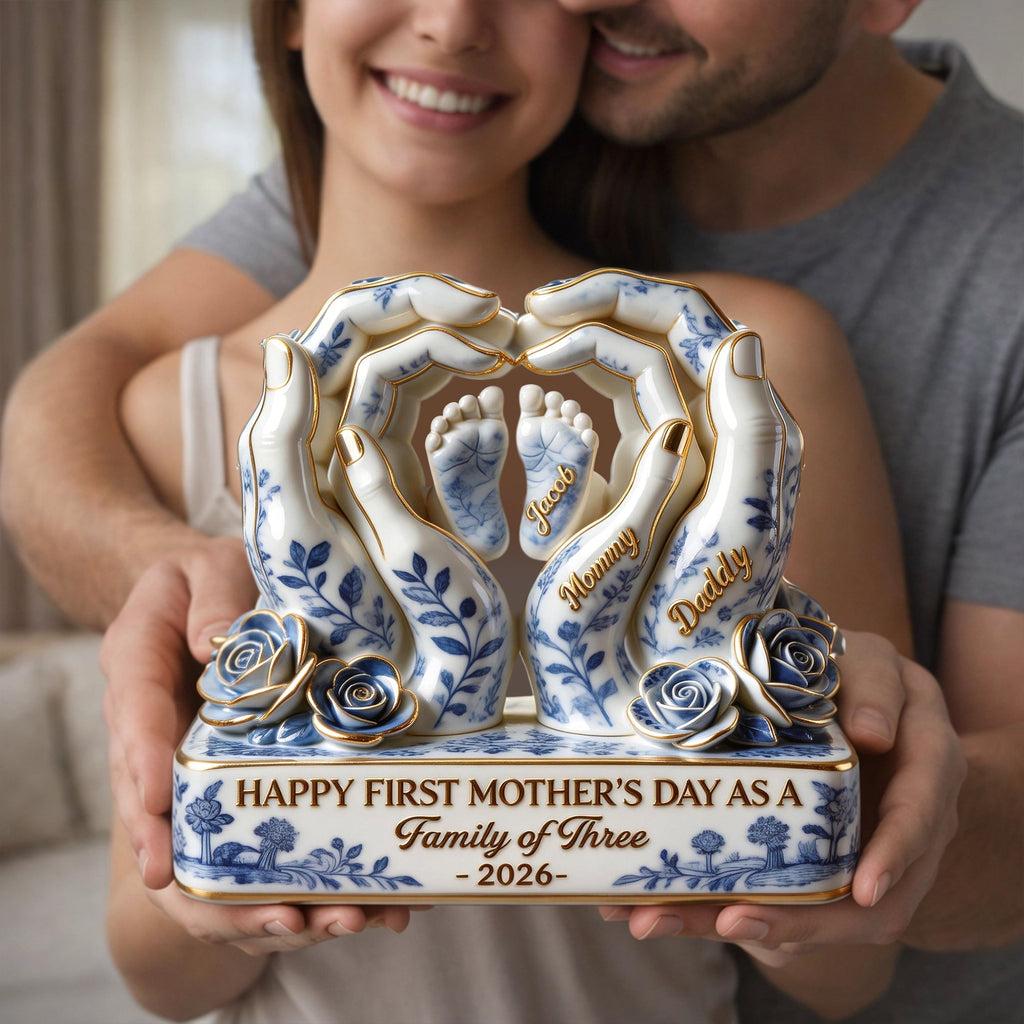 Toile De Jouy Family First Mother's Day Plaque - Personalized Gifts For Moms 02QHLU130326