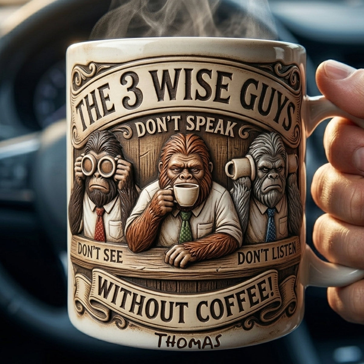 Sasquatch 3 Wise Guys Coffee Mug - Personalized Gifts For Coworker 01palu240326