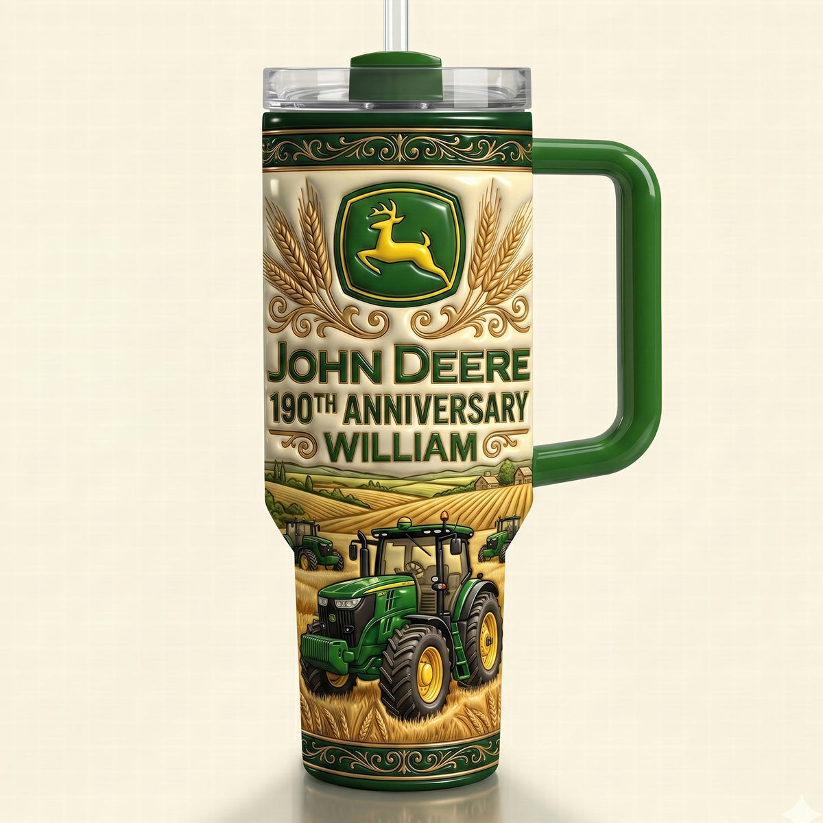 Green Farm Tractor Tumbler With Handle - Personalized Gifts For Tractor Lovers 04naqn250626