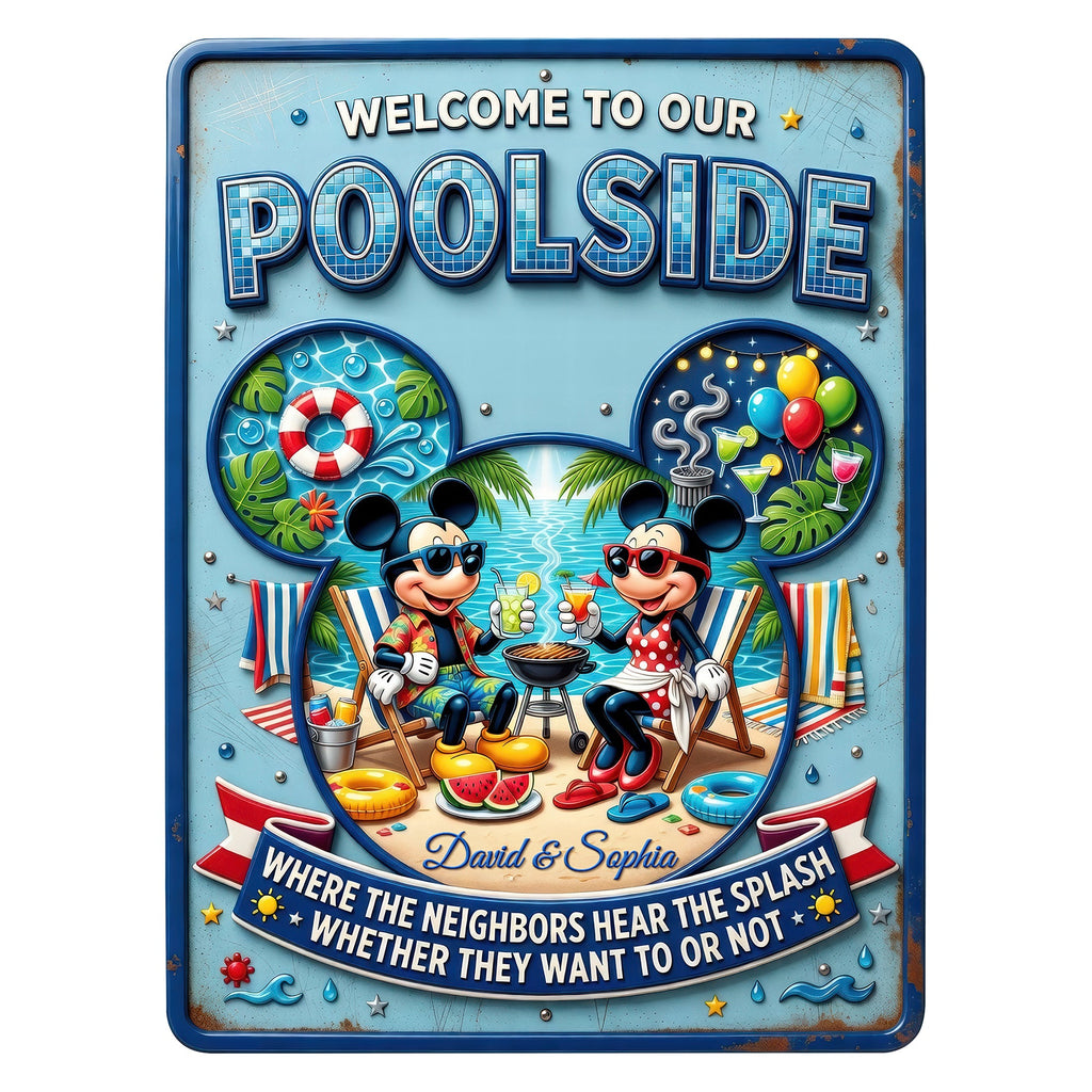 Welcome To Our Poolside Metal Sign - Personalized Gifts For Couples 05toqn180626