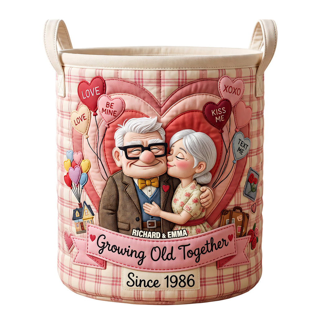 Growing Old Together Quilted Laundry Basket - Personalized Gifts For Couple 02padt270626