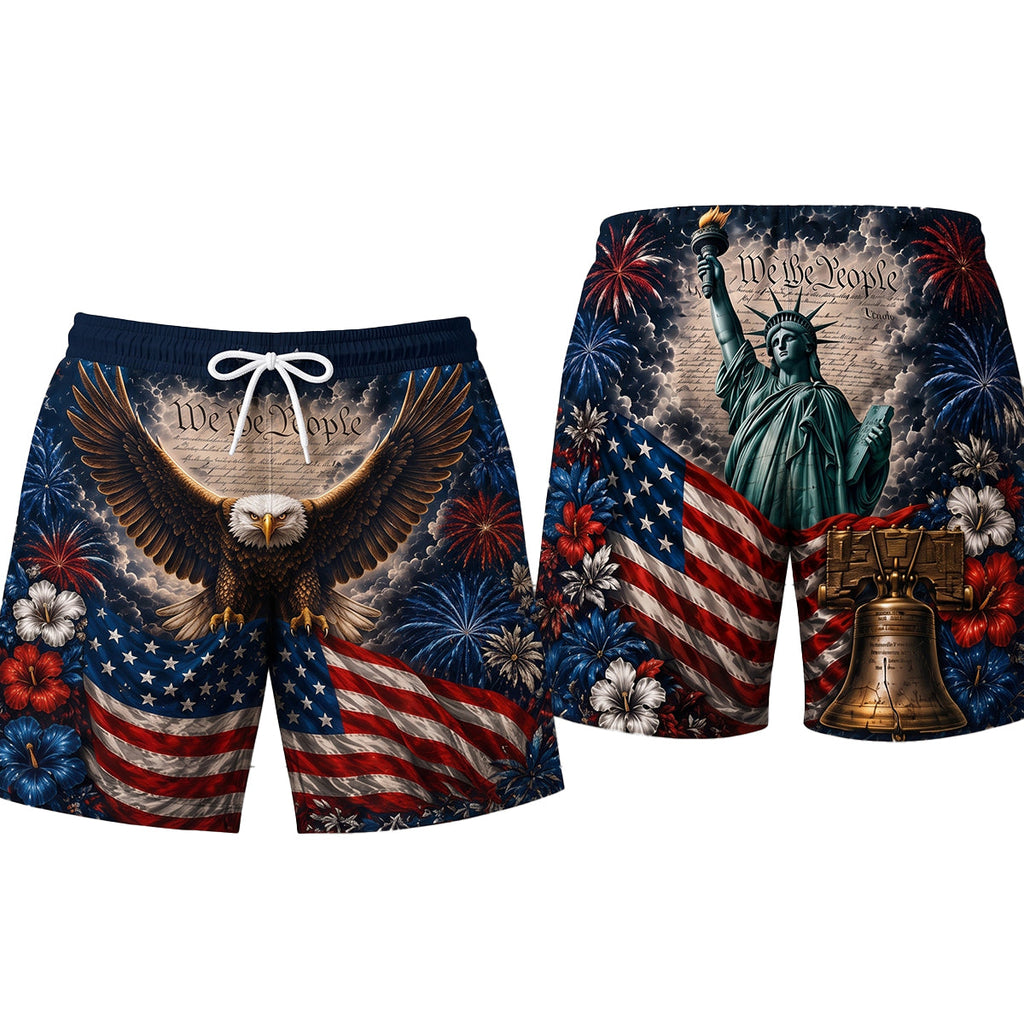 USA Patriotic Men's Beach Shorts -  Personalized Gifts For Him 05totn040726