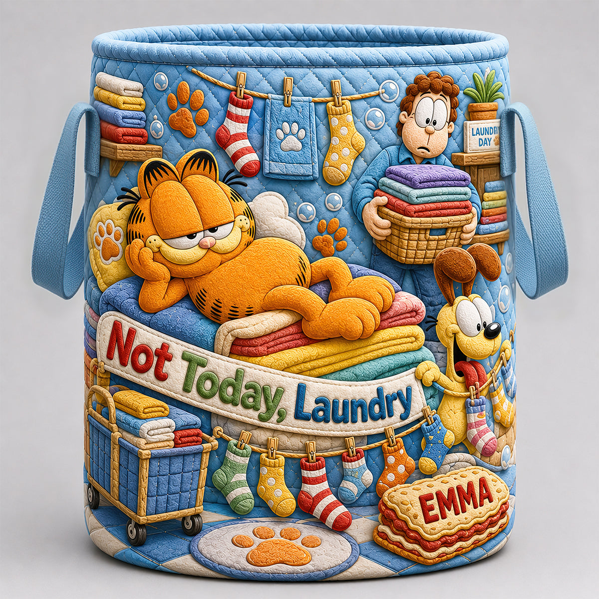 Lazy Cat Quilted Laundry Basket - Personalized Gifts 03HADT180726