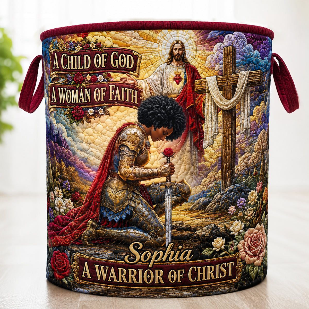 Kneeling Knight Quilted Laundry Basket - Personalized Gifts For Christians 01hudt180726