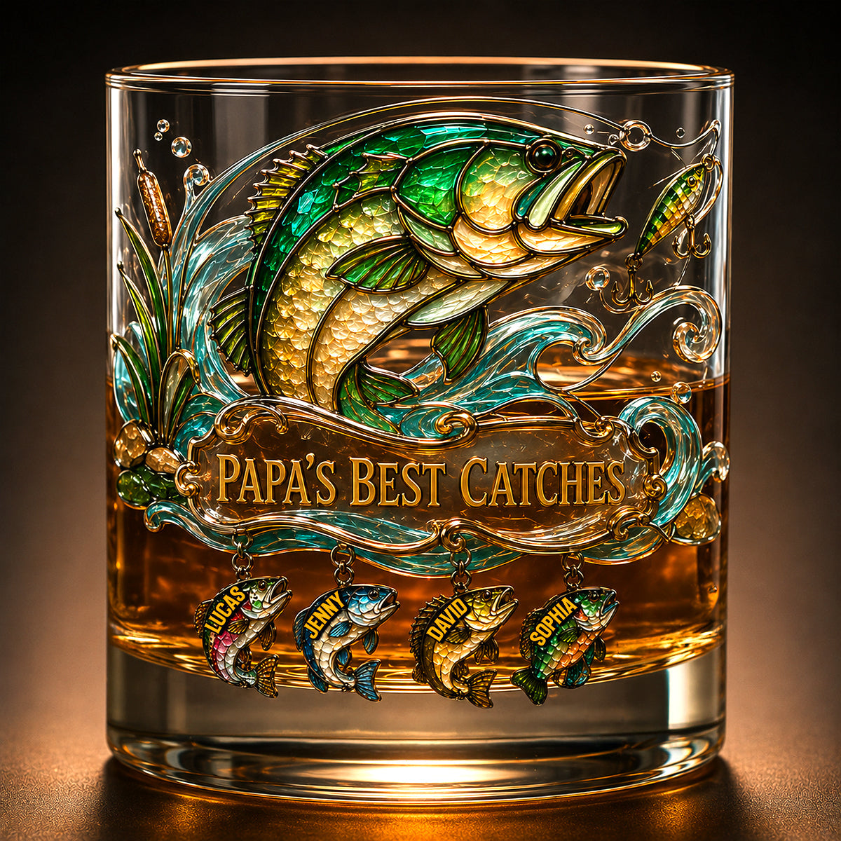Fishing Papa Best Catches Round Glass - Personalized Gifts For Dad 06patn230526