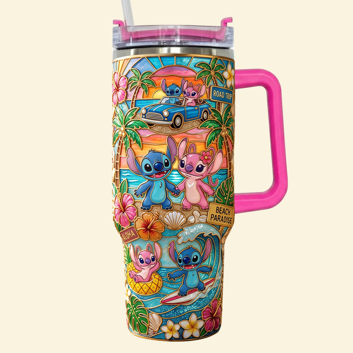 Couple Summer Vibes 40oz Tumbler With Handle - Personalized Gifts For Couples 02patn300626