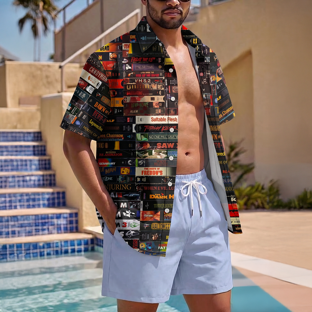 Horror Tape Stack Hawaiian Shirt - Gifts For Horror Lovers 01huti270526