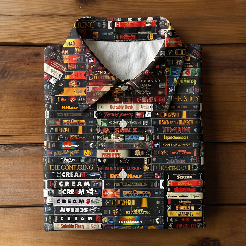 Horror Tape Stack Hawaiian Shirt - Gifts For Horror Lovers 01huti270526