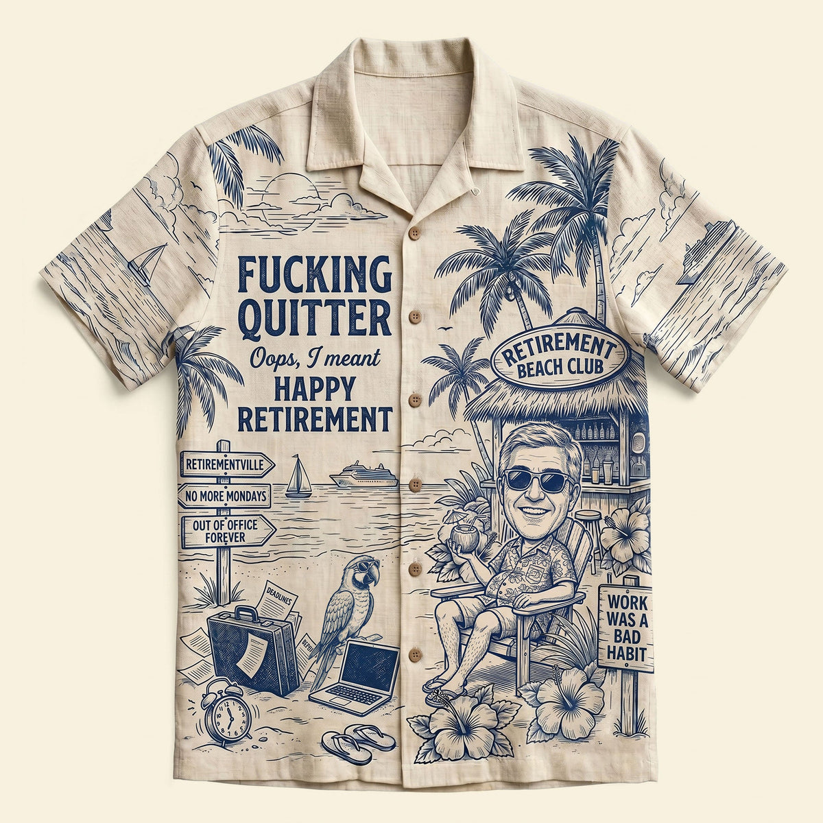 Quitter Club Toile De Jouy Hawaiian Shirt - Custom Photo Gifts 02pati180626