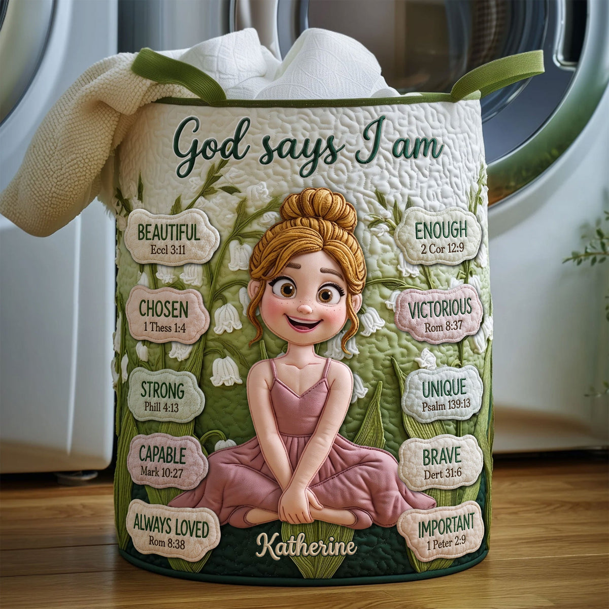 Lovely Birth Flower Quilted Laundry Basket - Personalized Gifts For Girls 05qhti170726